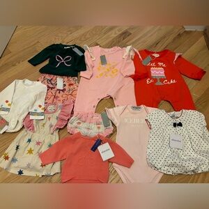 10 piece European Brand Assorted Baby Girl Clothing Bundle Sizes 0-3 months NWT